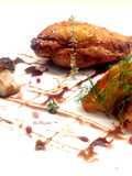 Petto di faraona con cipollotti all'aceto balsamico e miele,  e finocchio