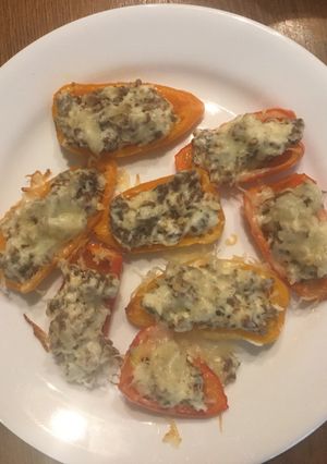 A picture of Italian sausage stuffed peppers.