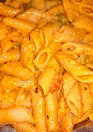 A picture of Red sauce pasta.