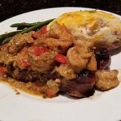 A picture of Cajun Shrimp Sauce (over Steak).