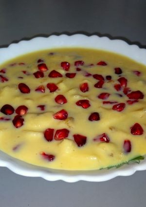 A picture of Fruit custard recipe|fruit salad with custard.