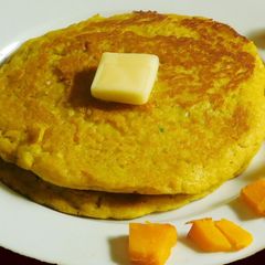 A picture of Oats & Walnut Pancakes with Mango-Cashew Cream.