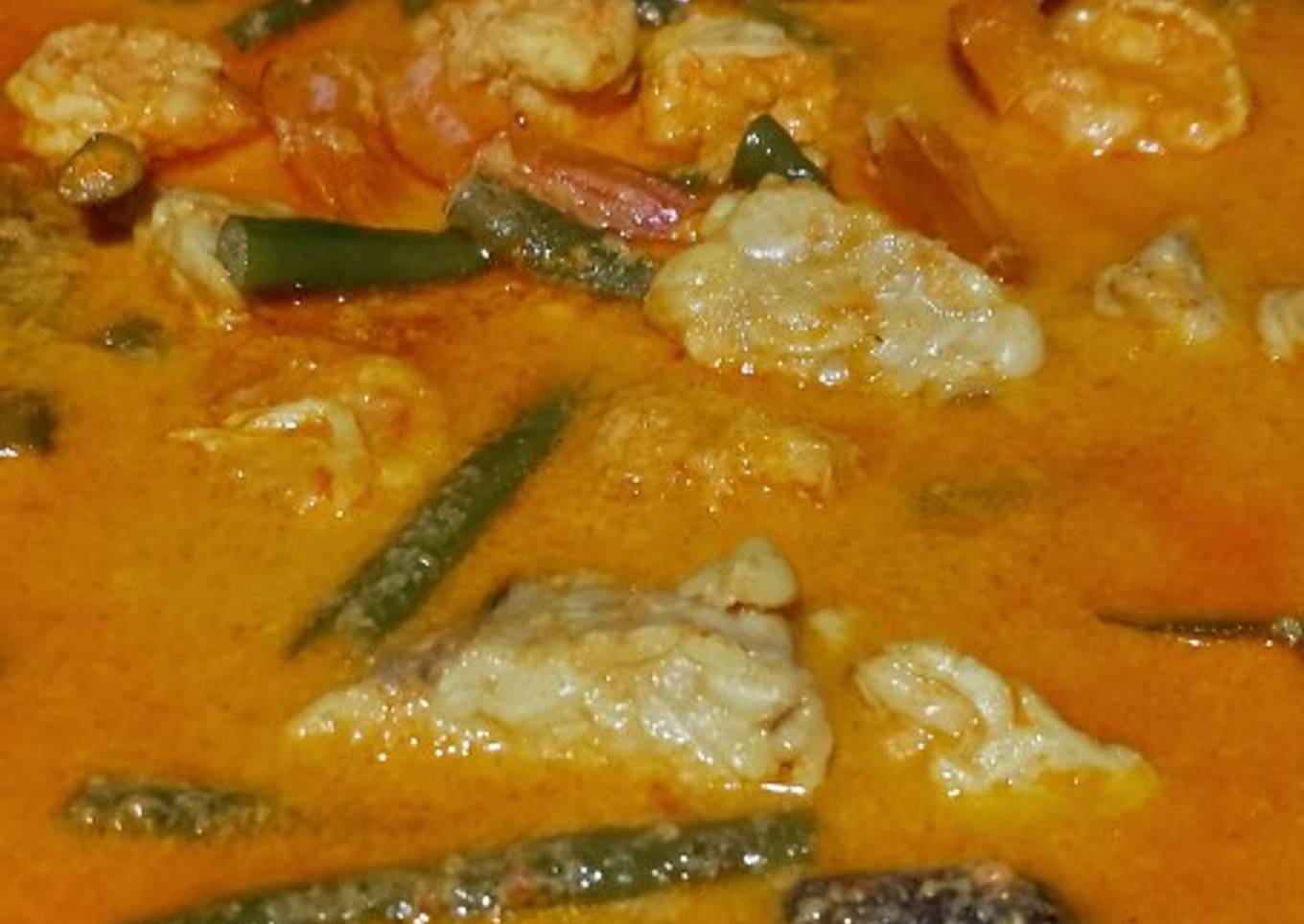 Gulai udang, tempe dan kacang panjang
