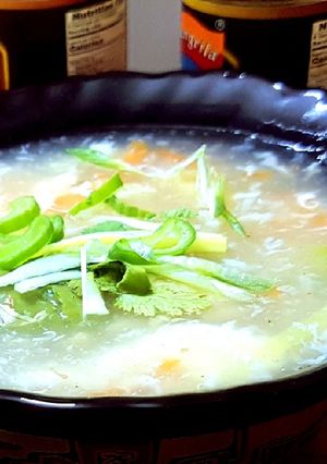 A picture of Chicken vegetables soup.