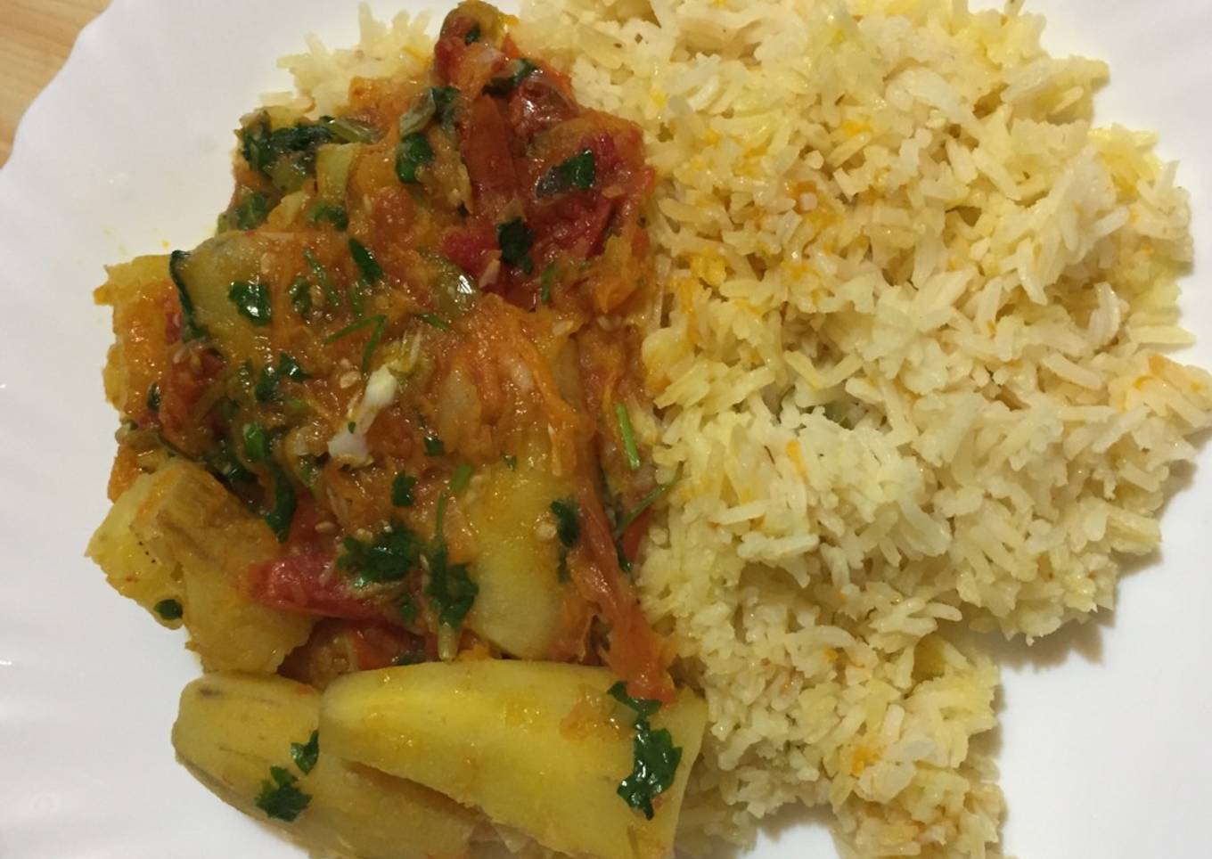 Fried plantain with rice