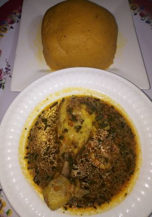 A picture of Onunu(Rivers State Delicacy/Pounded Yam)with Turkey Pepper Soup.