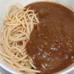 Keema curry spaghetti A picture of Keema curry spaghetti.