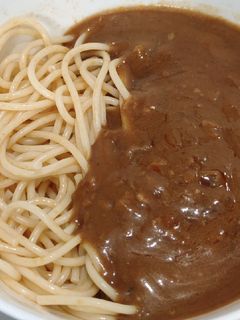 A picture of Keema curry spaghetti.