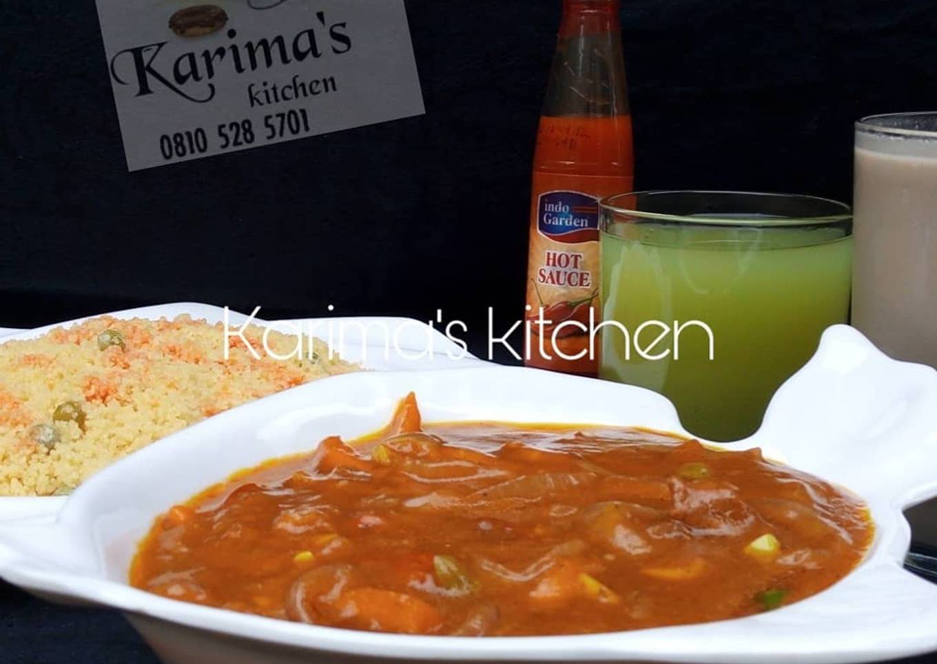 Stir fried couscous/corn beef soup
