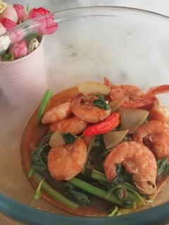 Foto resep Udang kangkung oseng asem manis
