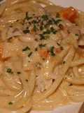 Espaguetis con salsa de trucha ahumada