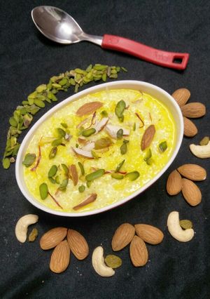 A picture of Kesari-Sama Rice Kheer.