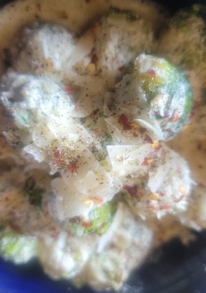 A picture of Creamy Garlic Parmesan Brussels Sprouts (low carb).