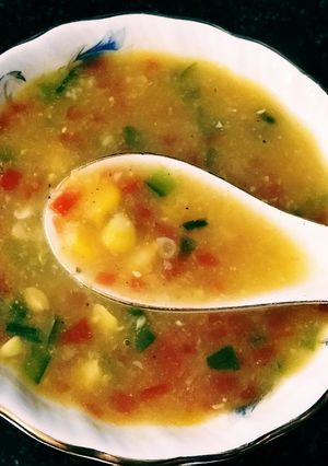 A picture of Sweet corn and carrot soup.