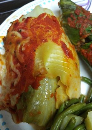 A picture of Cabbage and Lasagna Noodle roll ups Labor Day.