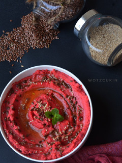 A picture of Beetroot humus.