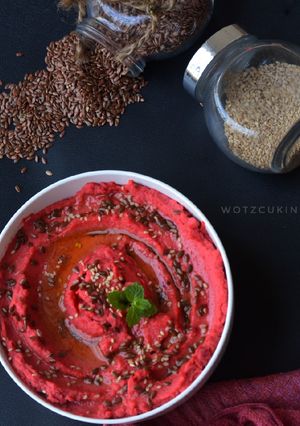 A picture of Beetroot humus.