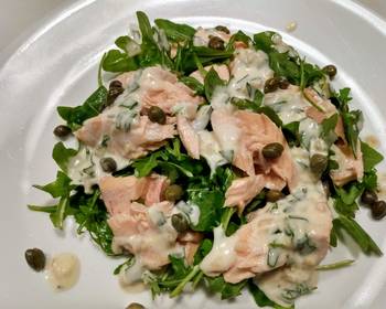 Update, Serving Recipe Poached salmon and arugula with creamy tarragon dressing Very Delicious