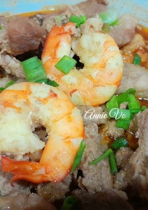 Hình của món Tôm nõn rang thịt.