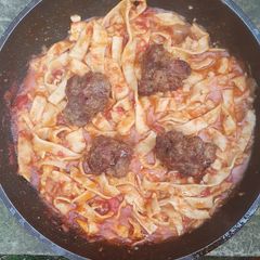A picture of Fettuccine Ragout Beef Meatballs.