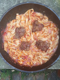 A picture of Fettuccine Ragout Beef Meatballs.
