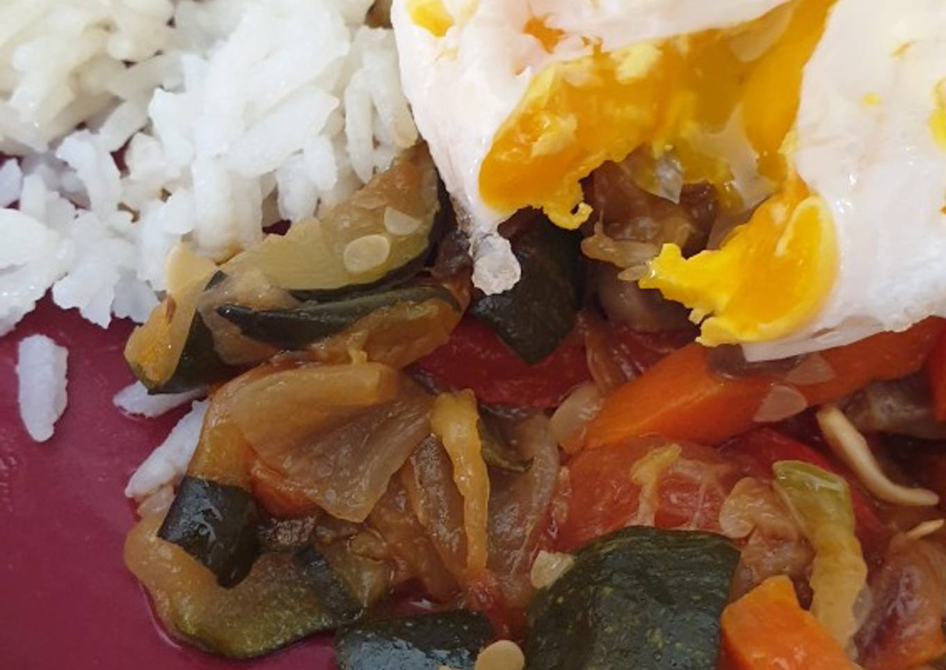 🍆🥕🧅🥚Verduras con salsa de soja, champiñones huevo y arroz