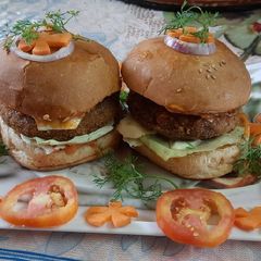 A picture of McDonald style vegetables aloo tikki burger.