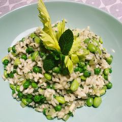 A picture of Edamame Bean & Minted Pea Risotto.