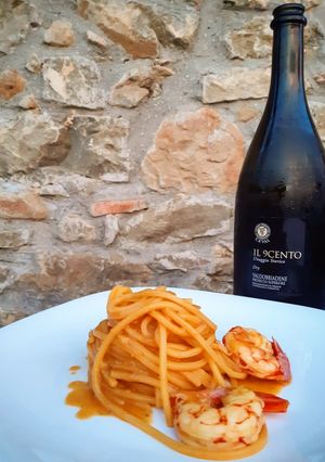 A picture of Spaghetti with Prickly Pear, Shrimp, and Lemon.