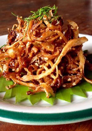 A picture of Vegetarian Sweeten Phoenix Mushroom/ Indian Oyster/ Oyster Mushroom with Sesame.
