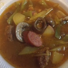 A picture of Beefy, Mushroom, Vegetable Soup.