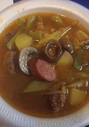 A picture of Beefy, Mushroom, Vegetable Soup.