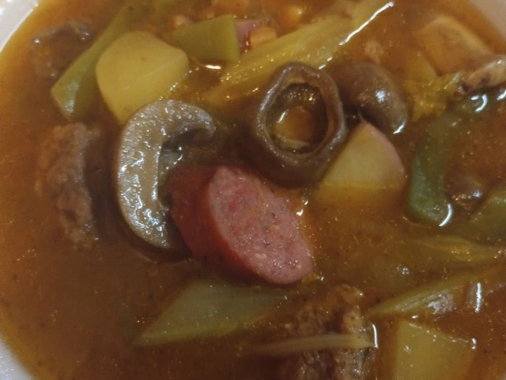 Recipe Beefy, Mushroom, Vegetable Soup which So Delicious