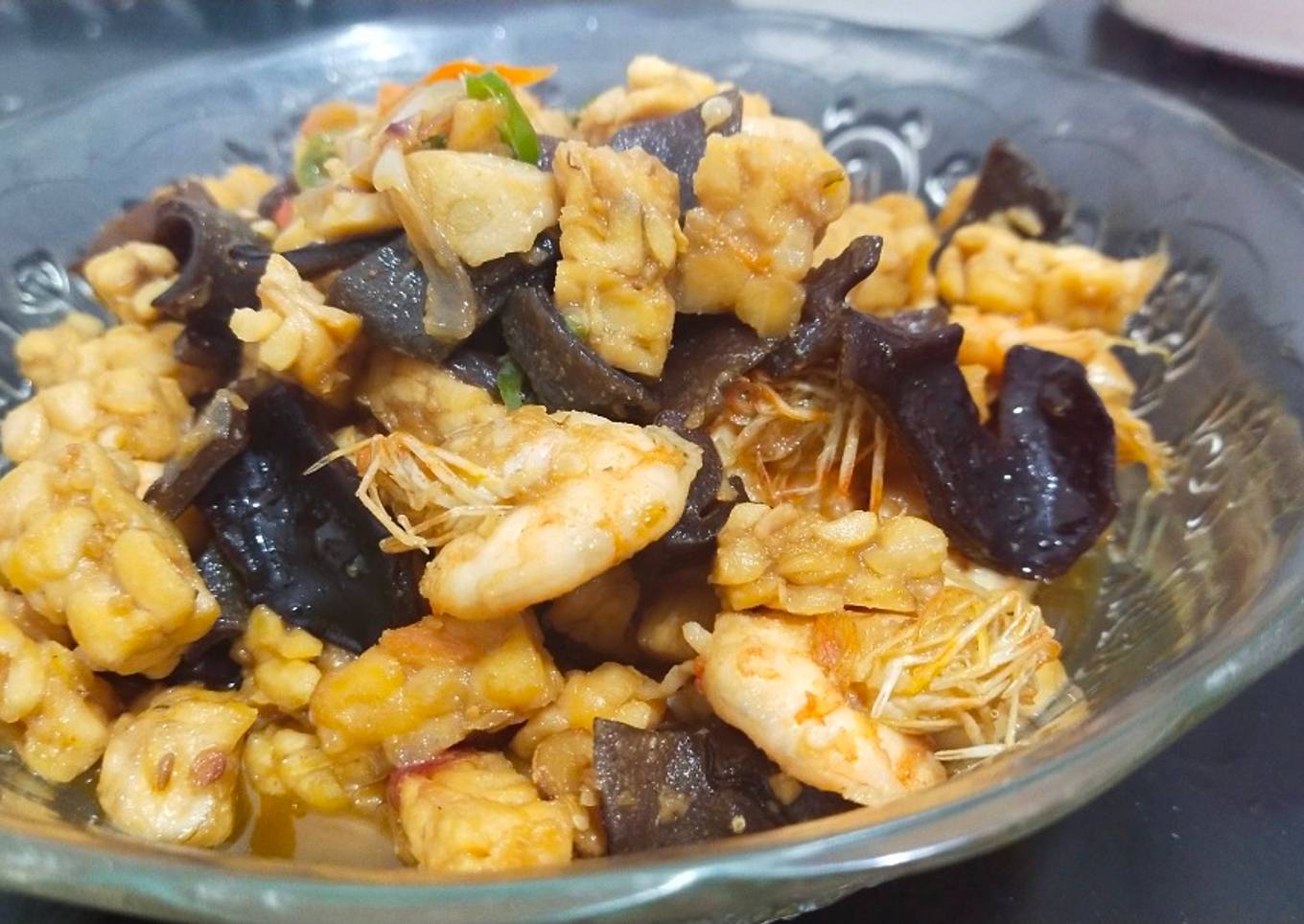 Oseng tempe udang jamur kuping