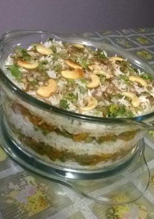A picture of Layered veg biryani.