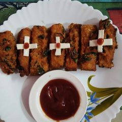 Red Lentils garlic bread sticks A picture of Red Lentils garlic bread sticks.