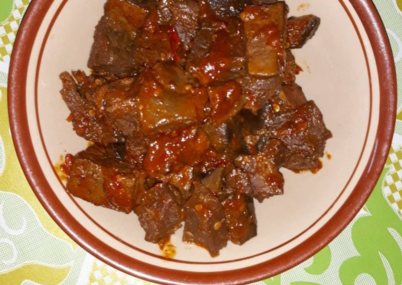 Rendang hati dan paru sapi