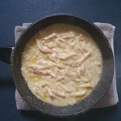 A picture of Penne in Cheesy Cauliflower Sauce.