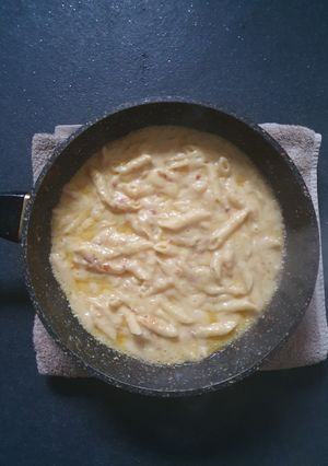 A picture of Penne in Cheesy Cauliflower Sauce.