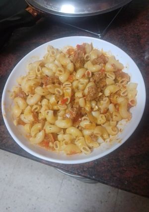 Una foto de Pasta con ragú de hamburguesa