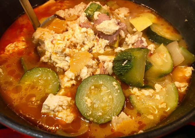 Spicy Hobak Jjigae (Korean Squash Stew) with Pork & Tofu