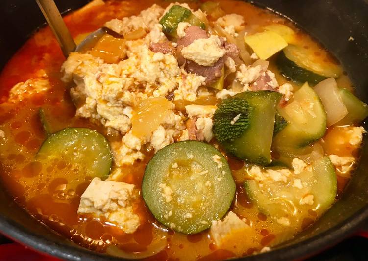 How to Prepare Homemade Spicy Hobak Jjigae (Korean Squash Stew) with Pork &amp; Tofu