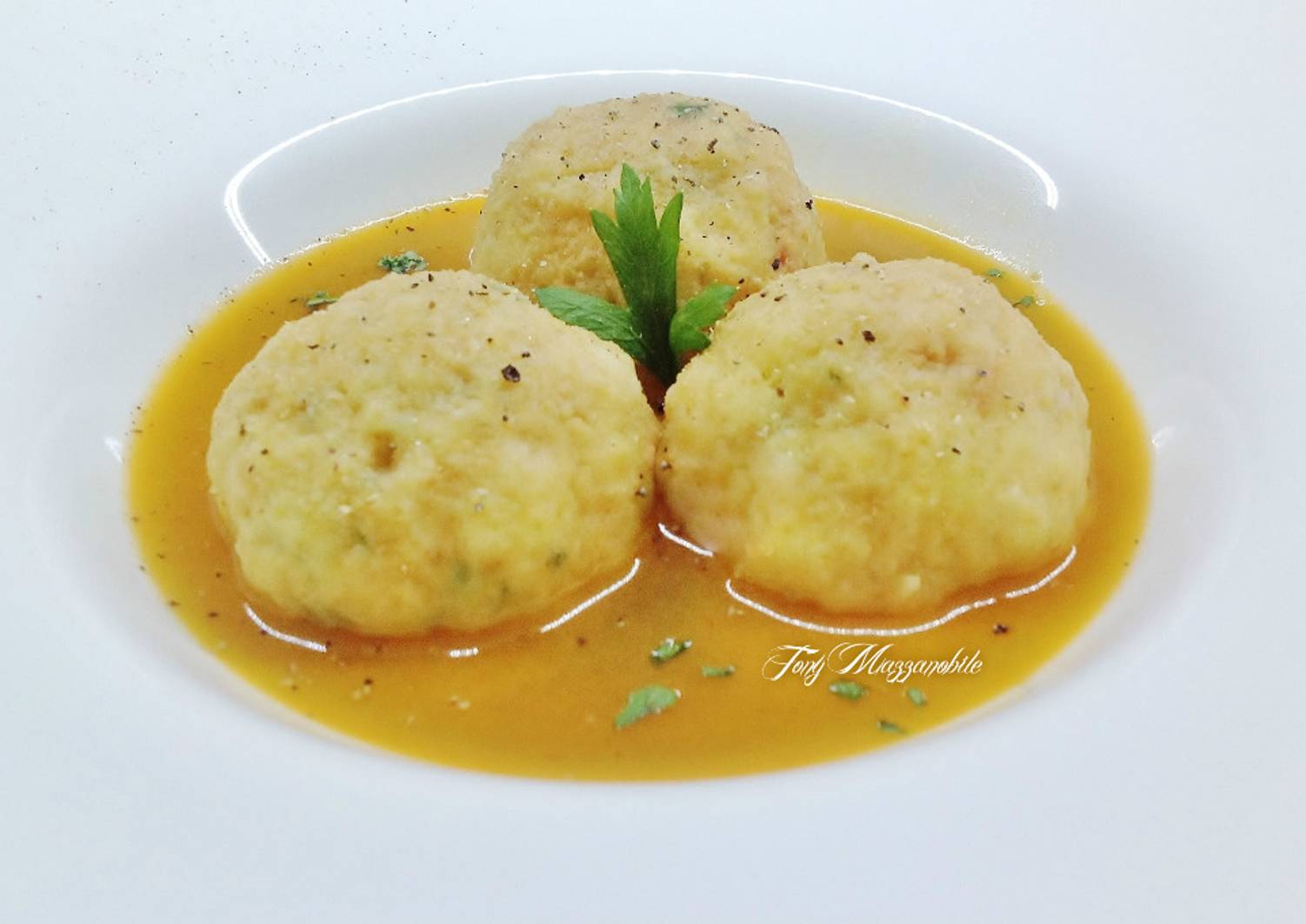 Ricetta Canederli di scampi e gamberi in bisque di Tony Mazzanobile