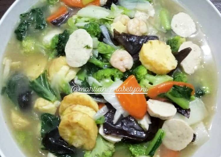 Langkah Mudah untuk Menyiapkan Ca udang tofu baso sayur simple Anti Gagal