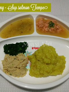 Foto resep Tim Nasi Kuning, Sup Salmon & Tempe (Mpasi 8+)