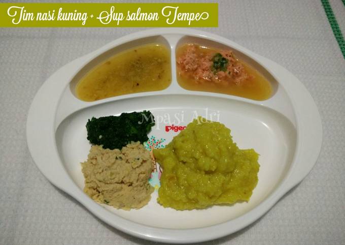 Bagaimana Membuat Tim Nasi Kuning, Sup Salmon &amp; Tempe (Mpasi 8+) yang Menggugah Selera