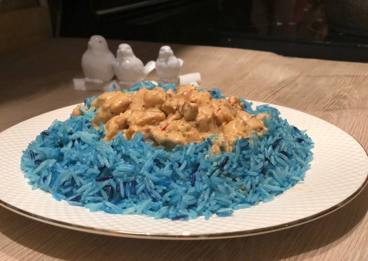 رز ملون ودجاج بالكريمه