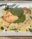 Thai basil pesto with cashew nuts And chickpeas pasta