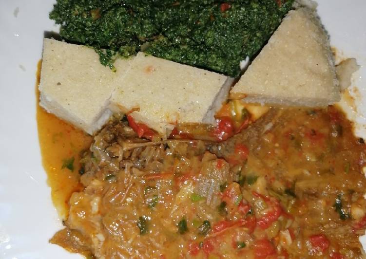 Recipe of Speedy Seveve (pumpkin leaves), Ugali with Fish