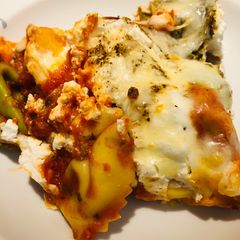 A picture of Baked Tortellini with Ricotta and Mozzarella cheese 🧀.